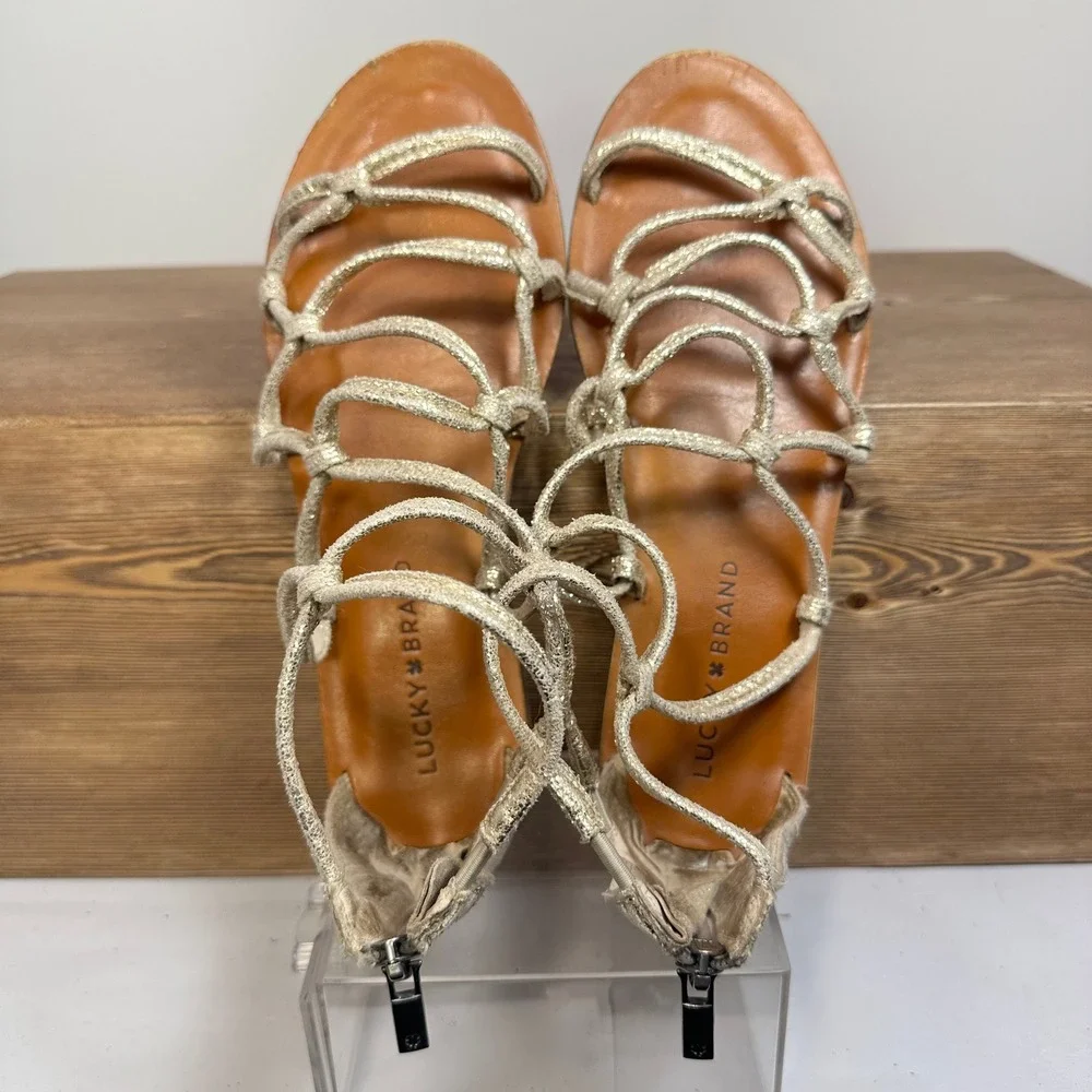 Lucky Brand Strappy Leather Sandals Womens SZ 7 Boho Minimalist Flat Gladiator